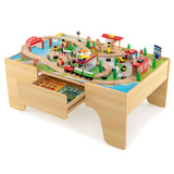 Deluxe großes Montessori 2-in-1 Holzeisenbahn-Set und Tisch | 84-teiliges Zugset
