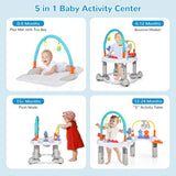 4-in-1 Baby Activity Center with different stages of use on a light blue background