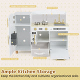 Grey play sink and gold tap on a white wooden children’s kitchen.