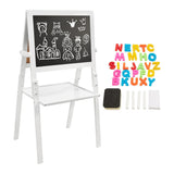 Montessori Double Sided Wooden Easel | Magnetic | Whiteboard with Magnets & Chalk | White | 98cm high