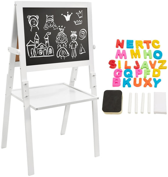 Montessori Double Sided Wooden Easel | Magnetic | Whiteboard, Magnets & Chalk | White | 98cm High