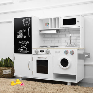Cocina de juguete de madera montessori de lujo | lavadora | microondas | reloj | pizarra