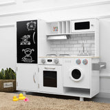 Cozinha de brinquedo de madeira montessori de luxo | máquina de lavar roupa | microondas | relógio | quadro-negro