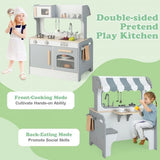 Grey Wooden 2-in-1 Play Kitchen & Diner with Two Seats with Realistic Features & Sound Effects
