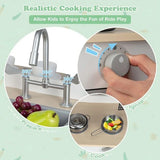Realistic cooking experience wit this Grey wooden play kitchen with microwave, oven, sink and cookware.