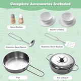 Grey wooden play kitchen with accessories - pots and pans and salt and pepper pots