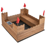 Large Castle Themed Eco 100% Natural Cedar Wood Waterproof Sandpit | Seating | Storage | 3-8 years 