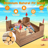 Large Castle Themed Eco 100% Natural Cedar Wood Waterproof Sandpit | Seating | Storage | 3-8 ages
