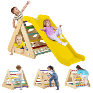 struttura da arrampicata per bambini 5 in 1 in legno di betulla ecologica | Montessori Pikler Triangolo, Scivolo e Scalatore | Legno naturale e multicolore