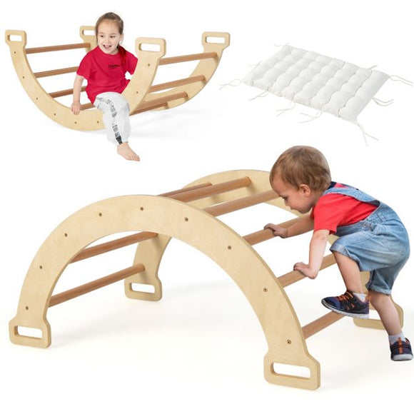 5-in-1 Montessori Eco Wood Pikler Climbing Frame | Rocker w/ Cushion | Den | Shop Front | 12m+ | Natural