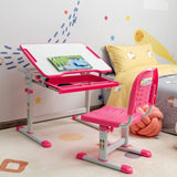Height Adjustable Kids Desk with Spine-Supporting Chair | Tilting Desktop | Pink