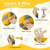 Close-up of wooden activity walker with shape-sorting blocks