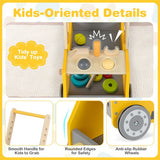 Close-up of wooden activity walker with shape-sorting blocks