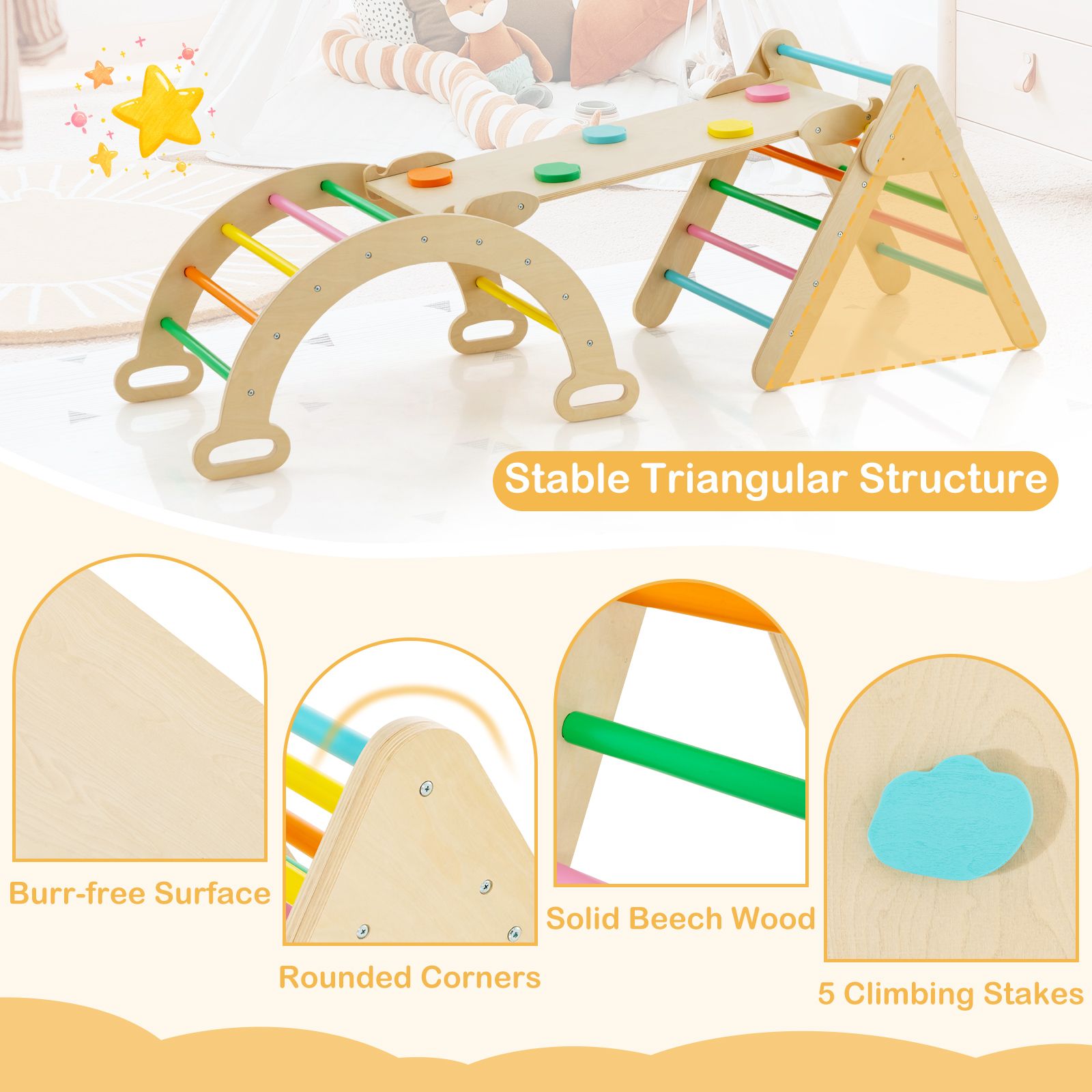 Joyz Arco da Arrampicata per Bambini Naturale 89x52x45,5 cm Altalena ad Joyz Arco da Arrampicata per Bambini Naturale 89x52x45,5 cm Altalena ad