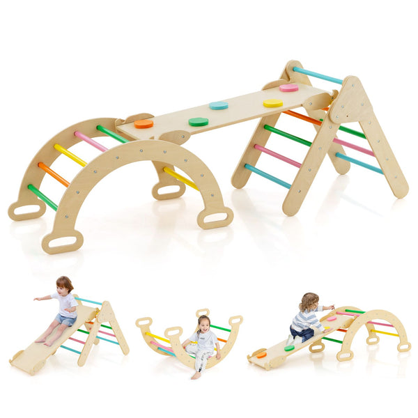 6-in-1 Kids Montessori Pikler Triangle Slide Climber Arch