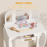 White vanity tabletop with triple acrylic mirror and accessory drawer