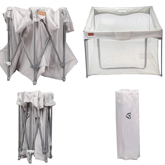 Quick Open & Close Folding | Foldable Playpen | Fitted Mat| Travel Bag | Grey | 0-36m