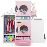 Full front‑view of pink wooden kids pretend laundry playset