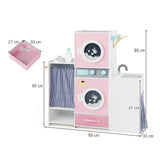 Full front‑view of pink wooden kids pretend laundry playset