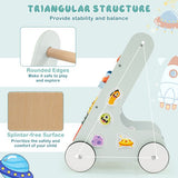 Montessori wooden baby walker with 8-in-1 space-themed activity centre