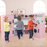 Large Montessori Space Saving Corner Toy Kitchen | Ice Maker | Ovens | Washing Machine | Lights & Sounds | 3-10 Yrs | Pink