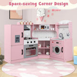 Large Deluxe Space Saving Corner Toy Kitchen | Ice Maker | Ovens | Washing Machine | Lights & Sounds in Pink and grey