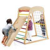 Gimnasio en la jungla para niños pequeños Montessori 6 en 1 de madera ecológica para interiores | Muro de escalada | Diapositiva| 12m+ | Multi