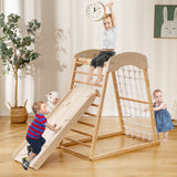 Montessori 6-in-1  Indoor Eco Wood Toddler Jungle Gym | Climbing Wall | Slide| 12m+ | Natural