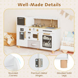 1. Blackboard shopping list and clear recipe board on a white wooden play kitchen.