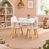 Montessori Scandi-Design Table & 2 Chairs| White & Pine Wood