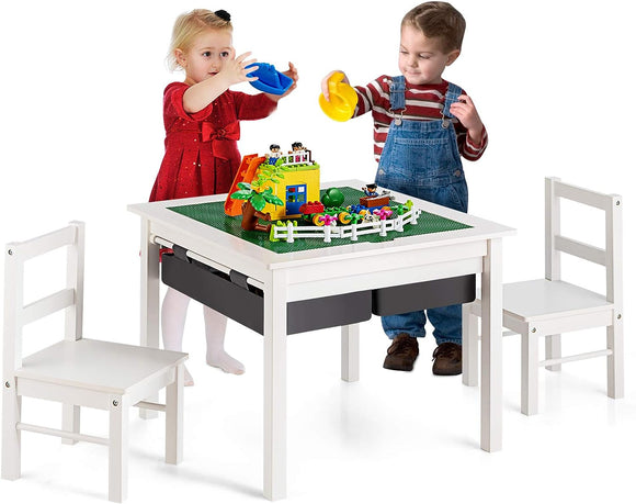 Eco-conscious 3-in-1 Kids Lego Table | Activity Table & Chairs | Storage | White | 2 Years+
