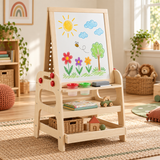 Removable marble run tracks on a wooden kids easel for ages 3 and over