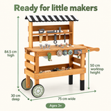 Wooden tool bench and rolling cart measuring at size 75 × 30 × 84.5 cm