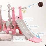 Childrens Montessori Swing and Slide Set | Basketball Hoop | Indoor Outdoor | Pink, Grey or Blue
