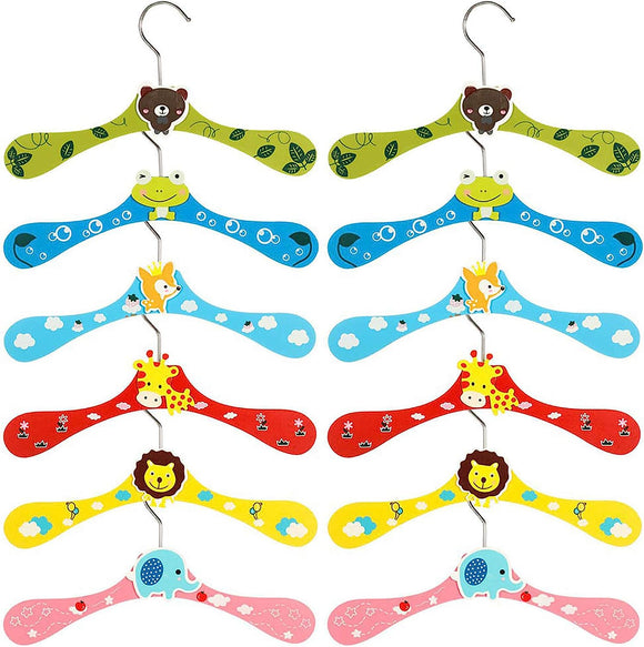 Children's Wooden Hangers | Toddler Hangers | Cute Animals | Pack of 12 | Various