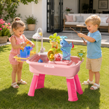 Kids pink water table and working play sink with accessories