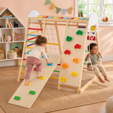 Foldable wooden indoor climbing frame with two children playing