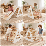 4-in-1  Eco Birch Wood Climbing Frame | Montessori Pikler Triangle, Slide & Climber | Natural Wood & White
