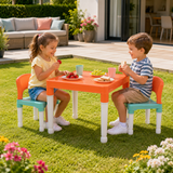 Kids’ Plastic Table and 2 Chairs Set | Indoor Outdoor |  Turquoise & Orange