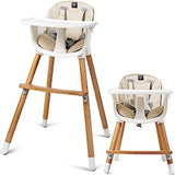 cadeira alta e bandeja de madeira de faia com altura ajustável 3 em 1 | Cadeira baixa | Almofada Bege