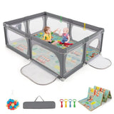 XL 2.06 x 1.6m Montessori Baby Playpen and Ball Pool with Pull-up Rings, 50 Balls, Mat & Carry Bag - choose from light grey or dark grey
