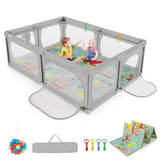 XL Montessori Baby Playpen and Ball Pool with Pull-up Rings, 50 Balls, Mat & Carry Bag | Breathable Mesh Fabric |  2m x 1.6m  | Greys