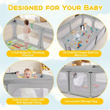 Baby Playpen and Ball Pool with Pull-up Rings, 50 Balls, Mat & Carry Bag | Breathable Mesh Fabric |  2m x 1.6m  | Choose your grey