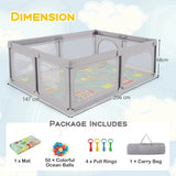 XL Montessori Super Safe Baby Playpen and Ball Pool packed with features and includes 4 suction cups for additional stability