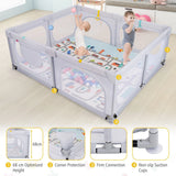 grey toddler playpen with double sided folding play mat