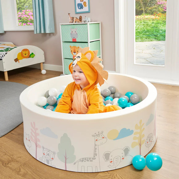 Montessori Ball Pit | Ball Pool |  Thick Inner Floor Mat | 200 FREE balls | 90 x 90 x 30cm | Jungle Animals