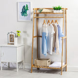 Eco Bamboo Wood | Freestanding Clothes Rack | Shoe Storage Shelf & Side Hooks  | Natural | 1.4m High