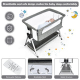 Dark Grey Deluxe Next-to-Me Baby Crib | Linen with Breathable Mesh | 7 Adjustable Heights | Wheels | 0-12 months