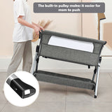 Dark Grey Deluxe Next-to-Me Baby Crib | Linen with Breathable Mesh | 7 Adjustable Heights | Wheels 