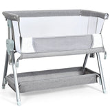 Light Grey Deluxe Next-to-Me Crib | Linen with Breathable Mesh | 7 Adjustable Heights | Wheels | 0-12m